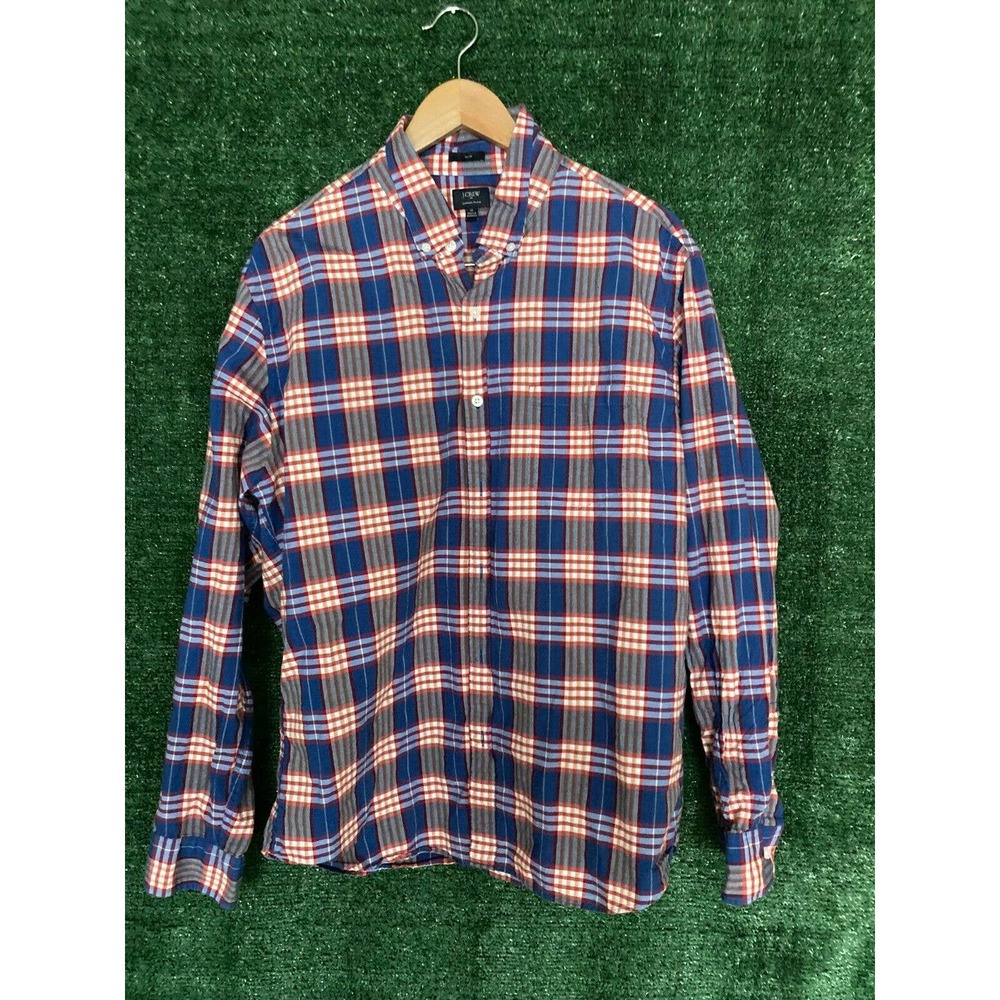 J. Crew Men's Summer Plaid Slim Fit Button Down Long Sleeve Shirt Size XL